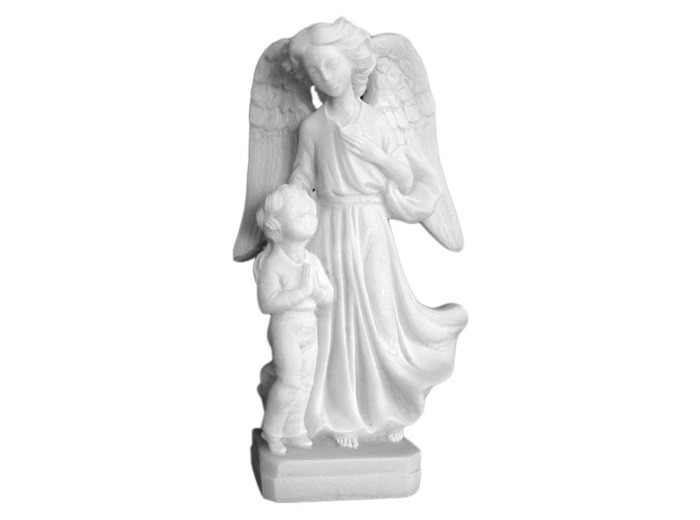 Statue en albâtre 14cm - ANGE GARDIEN/GARCON Blanc
