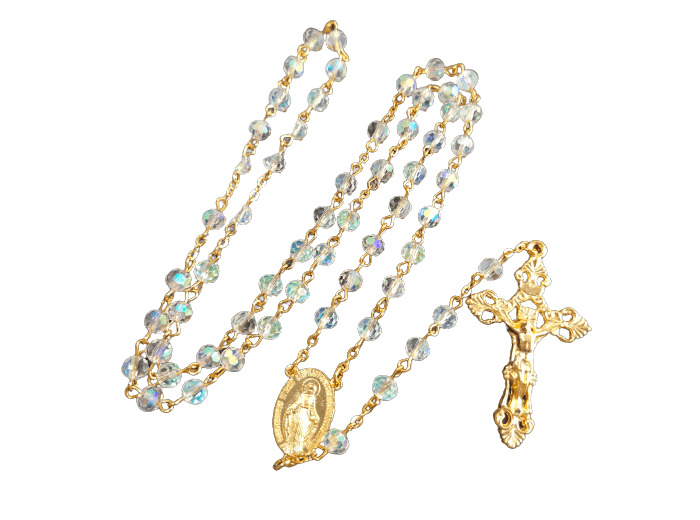 Chapelet Perles Cristal Sur Chaine Dorée - BLANC