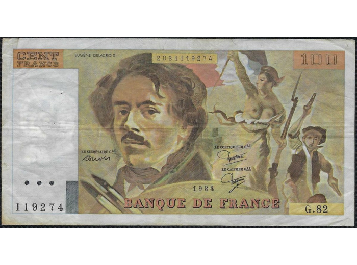 FRANCE 100 FRANCS DELACROIX 1984 SERIE P.85 TTB