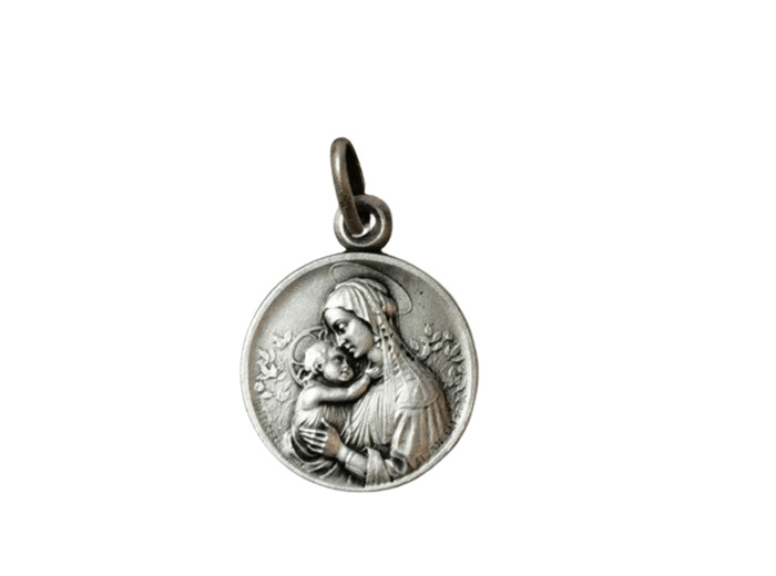 Médaille 18mm en Argent 925 - VIERGE ET ENFANT