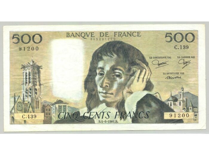 FRANCE 500 FRANCS PASCAL 04-06-1981 C.139 TTB+