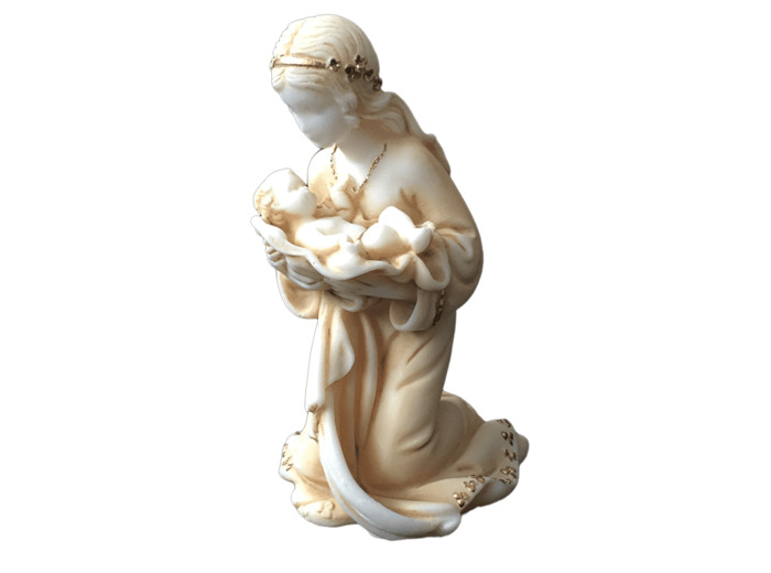 Vierge à l'Enfant - Statue en albâtre 10cm -Beige et Or