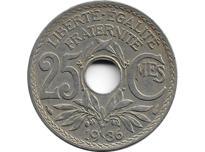 FRANCE 25 CENTIMES LINDAUER 1936 TTB