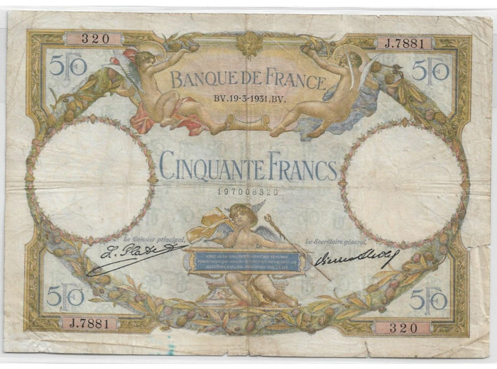 FRANCE 50 FRANCS L.O. MERSON SERIE J.7881 19-3-1931 TB