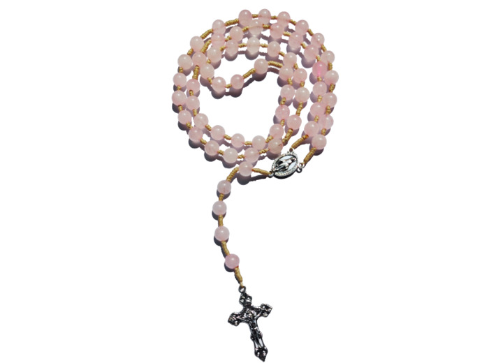 Chapelet sur Corde 8mm en pierre véritable- Quartz Rose