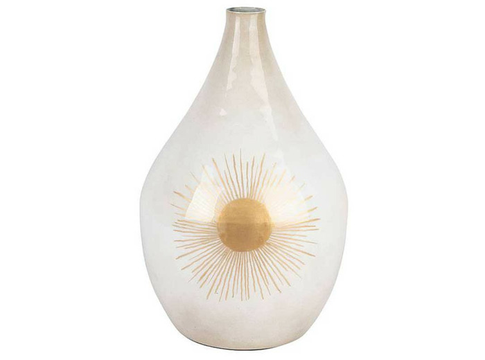 Vase fer soleil blanc nacre 25x43cm