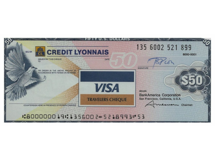 U.S.A. TRAVELERS CHEQUE VISA CREDIT LYONNAIS 50 DOLLARS 135.6002.521.899