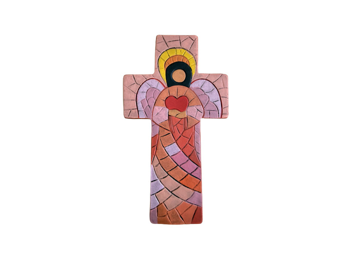 Croix en céramique 15x10cm - ANGE COEUR