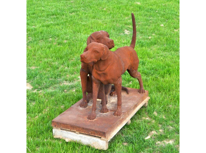 Couple de chiens socle fonte 94x50x85cm