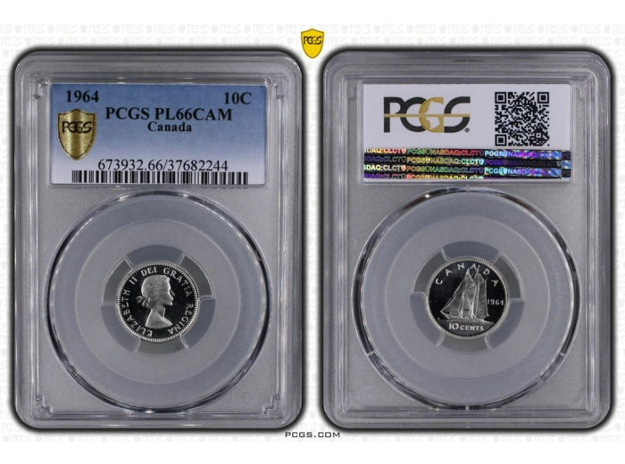 CANADA 10 CENT 1964 PCGS PL66CAM