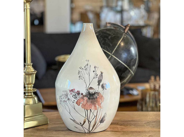 Vase floral blanc nacré fer 25x42cm