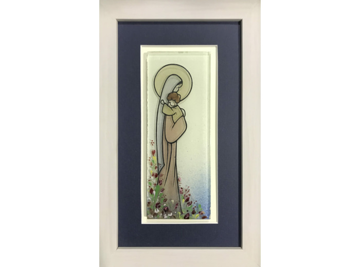 CADRE gris avec Notre Dame DE LA ROUTE 17,5x6,5cm - EMAUX DU LIBAN