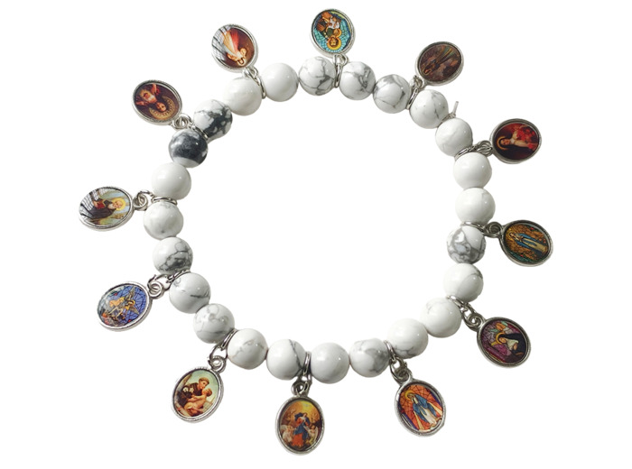Bracelet élastique 12 Saints en Pierre coloris Turquoise Blanche