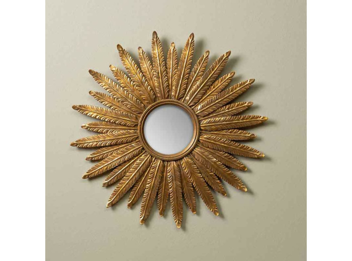 Miroir convexe plumes d'or 38x38x3cm