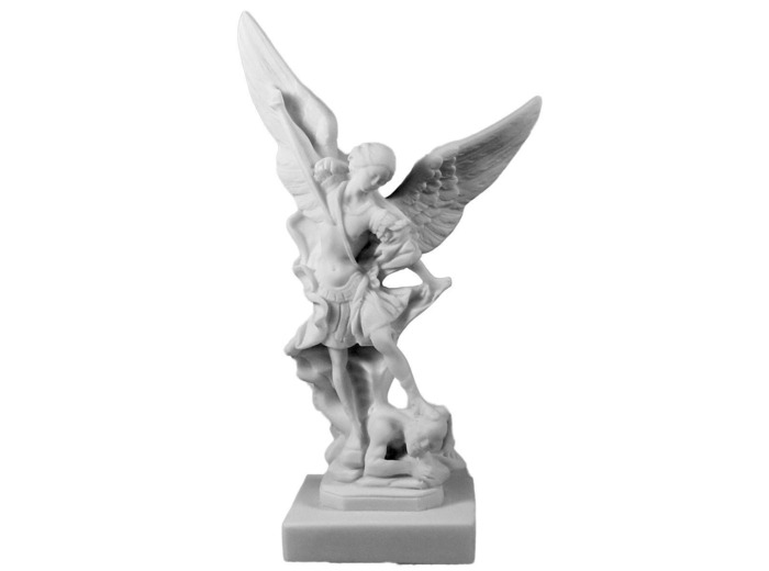St Michel - Statue en albâtre 20cm - Blanc