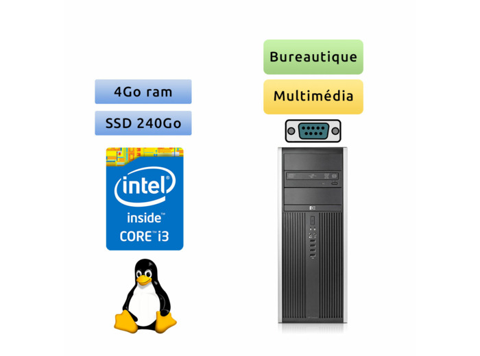 HP 8300 Elite MT - Linux - i3 4Go 240Go SSD - PC Tour Bureautique Ordinateur