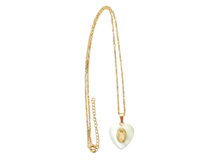 Pendentif Coeur Nacre 20mm  + Chaîne  Dorée Réglable - St Michel
