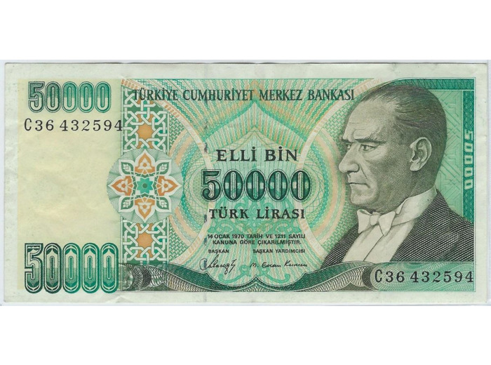 TURQUIE 50000 LIRA 1970 (1989) SERIE C36 TTB+