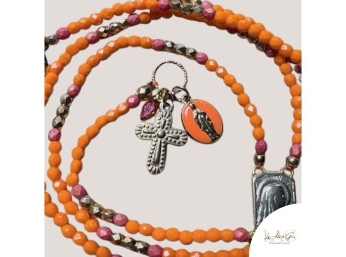 COLLIER CHAPELET BOHO ORANGE