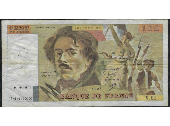 FRANCE 100 FRANCS DELACROIX 1984 SERIE V.81 TTB