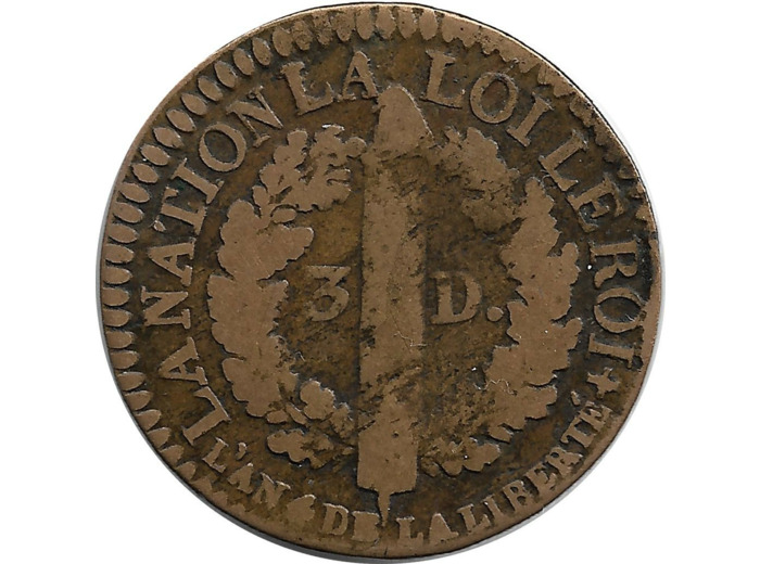 FRANCE 3 DENIERS FRANÇOIS 1792 I (Limoge) TB+