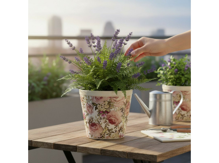 Pot de fleurs en Céramique Rose style jardin Anglais 17x16cm