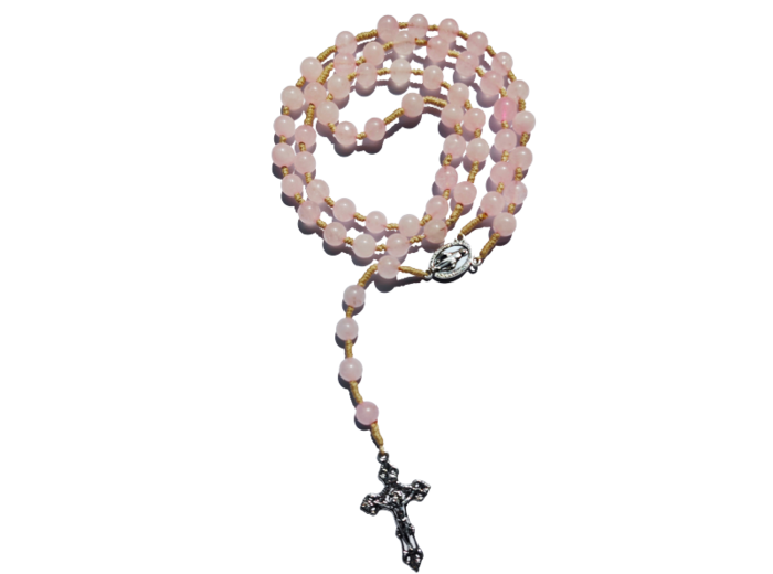 Chapelet sur Corde 8mm en pierre véritable- Quartz Rose