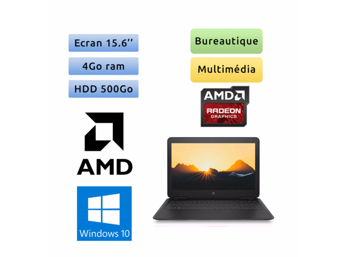 HP Pavilion 15-BA009NF - e2-7110 4Go 500Go - 15.6 - Webcam - Ordinateur PC Portable