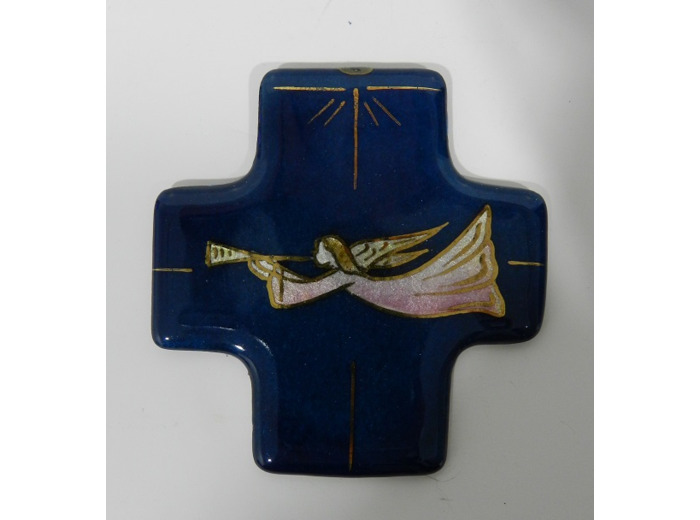 Croix  ANGE TROMPETTE 7,7x8cm - EMAUX DU LIBAN