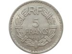 FRANCE 5 FRANCS LAVRILLIER ALU 1945 B TTB (G766)