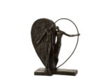 Statuette couple demi coeur résigne marron 10x32cm