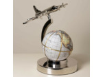 Mappemonde En Métal Argenté Décollage Avion Vintage 32x29x30cm