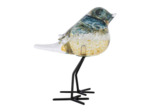 Décoration oiseau bleu jaune verre métal 14x8x15cm