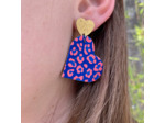 Boucles d'oreilles coeur coloris bleu motif léopard rose