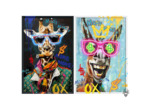 Duo 2 tableaux Girafe Âne Toile Noir led 63x4x93cm