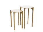 Ensemble de 2 Tables Arabesques en Métal et Marbre Blanc 45x45x64cm