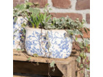 Grand pot de fleurs céramique motif floral bleu 13x12x22cm