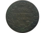 FRANCE 5 CENTIMES DUPRE AN 8 BB (Strasbourg) TB (G126a)