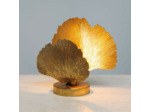 Lampe à Poser décorative 2 Feuilles Ginkgo Fer doré 15x32x33cm