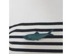 Broche sardine coloris bleu canard écailles dorées