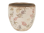Pot de fleurs beige et rose en céramique motif fleurs 14x14 cm