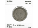 SUEDE 1 KRONA 1947 TS TB+