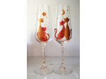 Flutes à champagne en cristal peintes à la main ou un couple de chats rêve sous la lune dorée