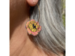 Boucles d'oreilles créoles pivoine coloris jaune pois rose