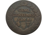 FRANCE 5 CENTIMES DUPRE AN 8 W (Lille) TB- (G126a)