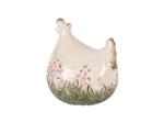 Poulet décoratif céramique beige fleuri 12x11x13cm