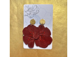 Boucles d'oreilles demi-fleurs asymétriques rouge bordeaux pistils rouges