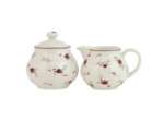 Service à lait et sucrier beige en céramique motifs fleurs 12x9x8/9x10 cm