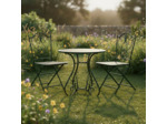 Ensemble Table et Chaises en Fer Forgé Vert 70x70x71cm