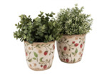 Pot de fleurs Fraises beige rouge céramique 14x13x13cm